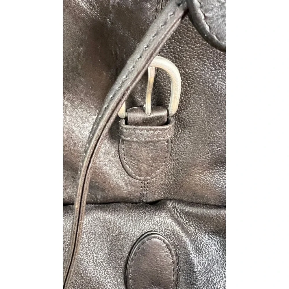 London Fog Backpack Womens Large Brown New Leather‎ Drawstring Buckle 90's
